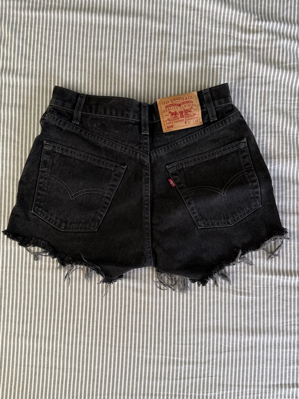 Levi's 505 Women’s Black Frayed Denim Cutoff Shorts originally mens 30x30